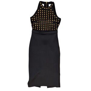 Marciano Studded Halter Dress Women XS Black Gold Stud Bodycon Cocktail
